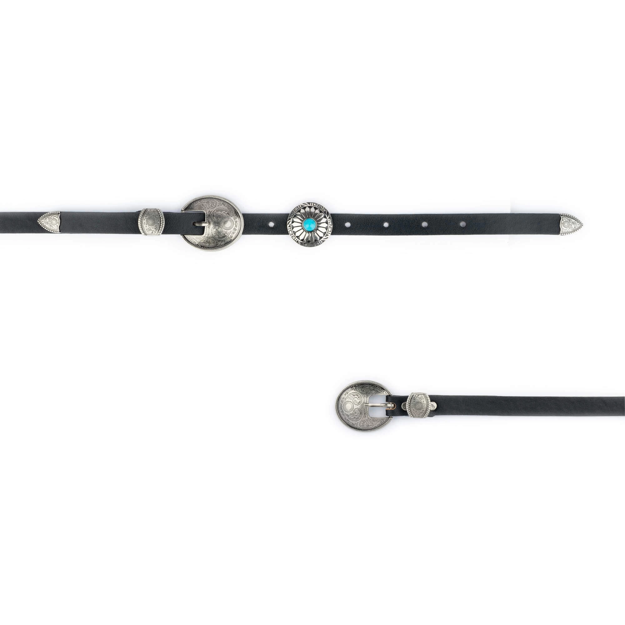 Women’s Concho Belt Double Buckle | Black Real Leather 4 Women’s Concho Belt Double Buckle | Black Real Leather - Image 2