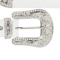 Womens Leather Western Belt With Rhinestone Buckle