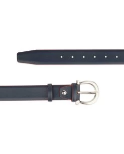 Womens Navy Blue Leather Belt With Red Edges