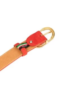 Womens Red Suede Leather Belt With Gold Buckle -Belt Shop womens red leather belt with gold buckle 8