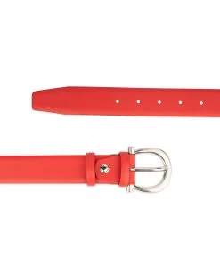 Womens Red Leather Belt With Italian Buckle
