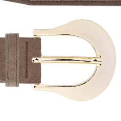 Womens Taupe Brown Suede Jeans Belt With Gold Buckle
