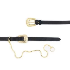 Womens Western Double Buckle Belt With Gold Chain