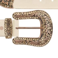 Womens Western Taupe Belt With Copper Crystal Buckle