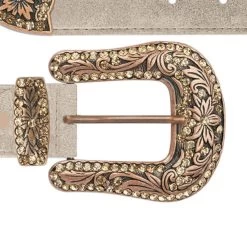 Womens Western Taupe Suede Belt With Copper Brown Buckle