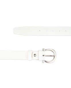 Womens White Leather Belt With Silver Buckle