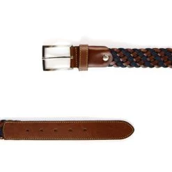 Woven Leather Golf Belt – Brown Navy Blue