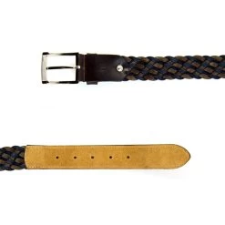 Woven Mens Summer Belt – Khaki Black Leather Cotton